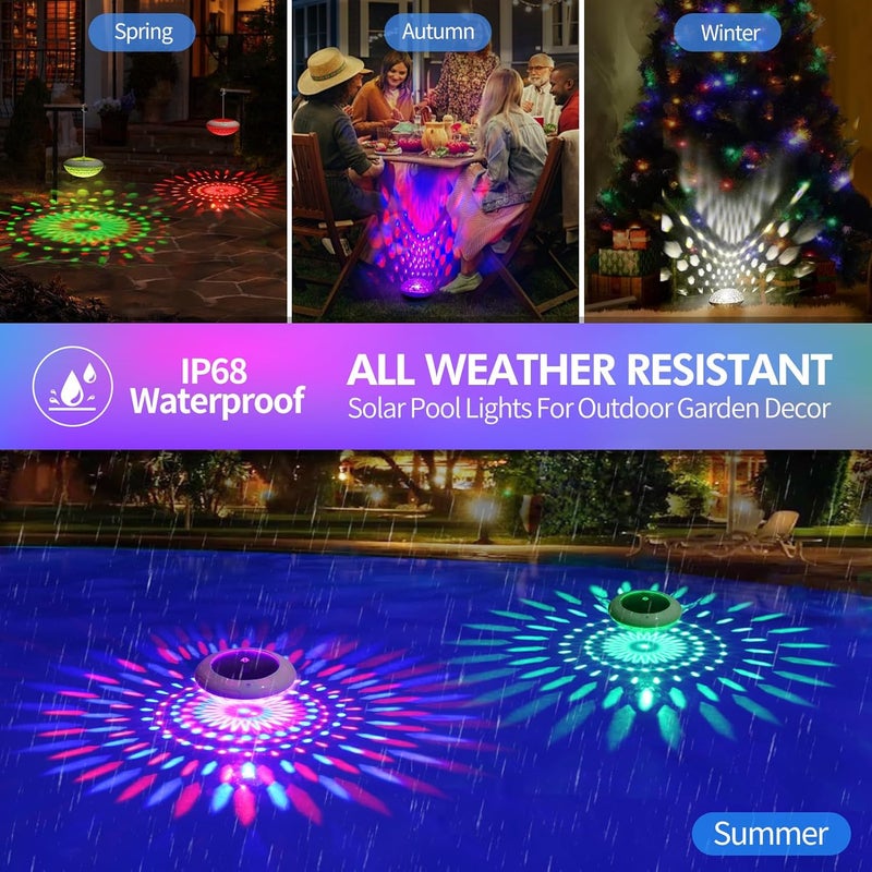 LENONE Floating Pool Lights w/Remote, 6.5 Inch RGB Color Changing Solar Pool Lights That Float with 9 Dynamic Lighting, IP68 Waterproof Hangable Solar Floating Light for Pool Garden Weeding Decor(4) - Image 5
